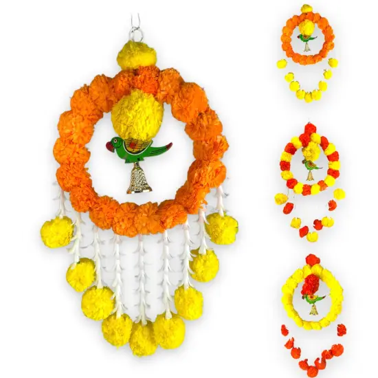 Pack of 1 Parrot Marigold Hanging Jhoomer Marigold Wall Hanging Artificial Flowers Wedding Garland Pooja Backdrop Indian Mehndi Decor Diwali Decor Latkan Orange {7}