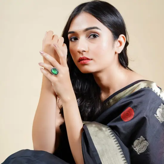 Zodiac Ring with Oxidised Plating Women Rings Open Wrap Finger Rings Adjustable Indian Bollywood Jewelry Antique Vintage Knuckle Boho Jewelry for Women - Gift for Her WHITE {5}