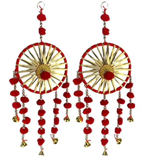 Ring Wall Hanging Woollen Stuffed Rajasthani Traditional Handicraft Set of 2 Wall Art Hanging Wind Chime Decorative Showpiece Diwali Gift Latkan for Home Office Decor Green {7}
