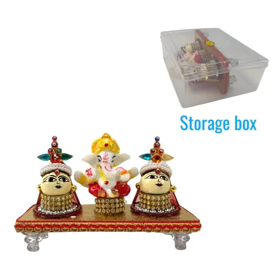 Lord Ganesha with Riddhi Siddhi Goddess Riddhi Siddhi Set Spouse of Ganesha Spiritual Gift Idol Showpiece for Home Decoration and Car Dashboard Housewarming Pooja Diwali Favor {4}
