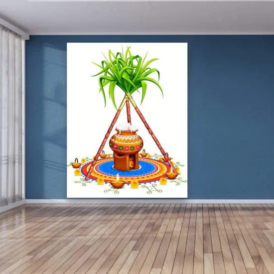 Ugadi Backdrop Banner 5x8 Feet Pongal Decor Indian Harvest Festival Background Holiday Banner Wall Backdrop for Photography Pongal Ugadi Party Celebration - Decorative Photo Props {5}
