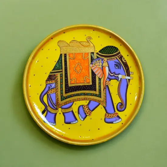 Decorative Plates Traditional Indian Wall Hanging Ornament Hand Painted Boho Round Display Wooden Plate for Home Office Kitchen Wall D&eacute;cor - Diwali Housewarming Gift {1}
