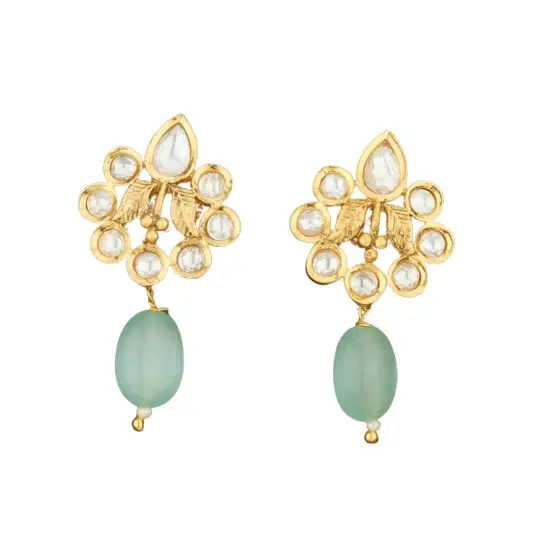 Indian Kundan Small Earrings for Women - Indian Traditional Small Jhumka Chandbali Kundan Stud Earrings in Gold & White Tone Bollywood Style Small Dangle Earrings for Women Bridal Jewellery Aqua {6}