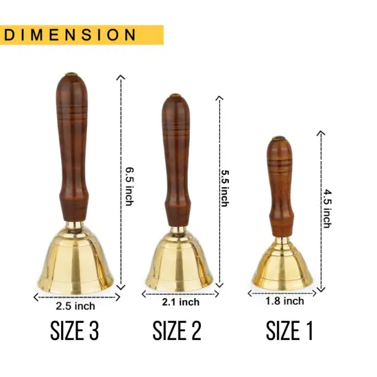 Solid Brass Bell Hand Call Bell for School Teacher Indian Weddings Christmas Pooja Room Temple Handheld Extra Loud Prayer Bells with Wooden Handle - Perfect for any Occasion {3}