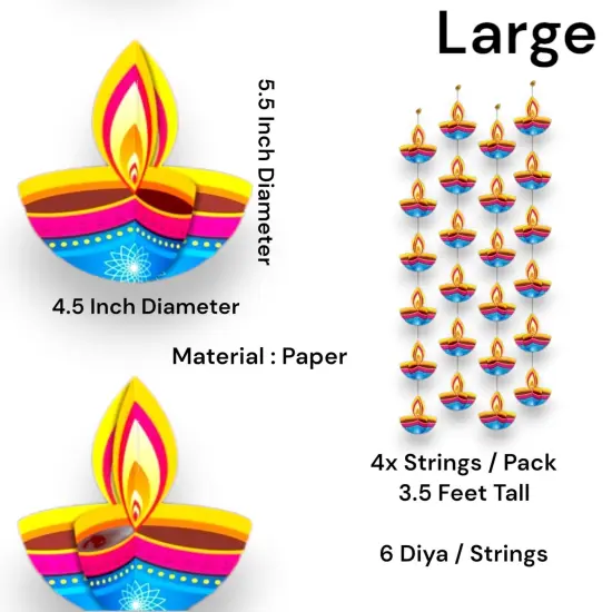 4ct Paper Diya Diwali Hanging Strings, Diwali Decoration, Diwali Decor, Diwali Decorations, Diwali Party, Deepawali Hanging, Diwali Garland {6}