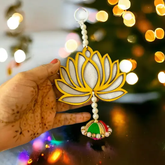 10 Ct. Lotus Hangings for Home Decor, Lotus Backdrop Hanging, Lotus Cutout, Pooja Decor, Diwali Decoration, Wedding, Diwali Decor, Wall Decor, Yellow {7}