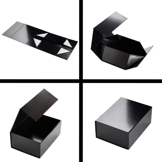 6 Pack Magnetic Gift Boxes with Lids, 9.5 x 7 x 4 Inches for Birthday, Wedding, Groomsman and Bridesmaid Proposal Box (Gloss Black) {6}