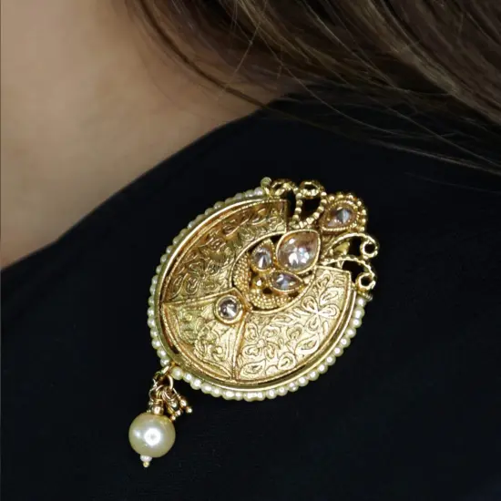 Golden Sari Brooch Indian Saree Lehenga Safety Pin Gold Tone Jewelry Designer Bollywood Safety Pin Indian Wedding Bridal Jewelry Gift for Her Mother’s Day Gift LCT {5}