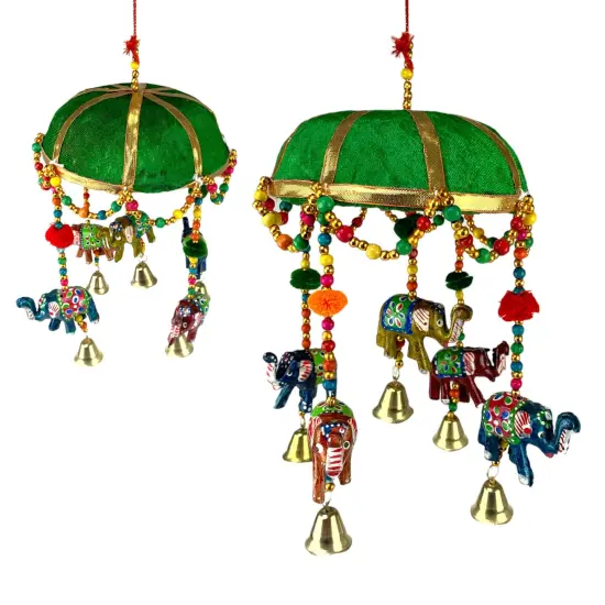Elephant Door Hanging Rajasthani Wall Window Feng Shui Hanging Handicraft Traditional Ethnic Latkan Toran with Tokri Umbrella for Home Office Decor Decorative Ornament Festival Party Decor Purple {4}