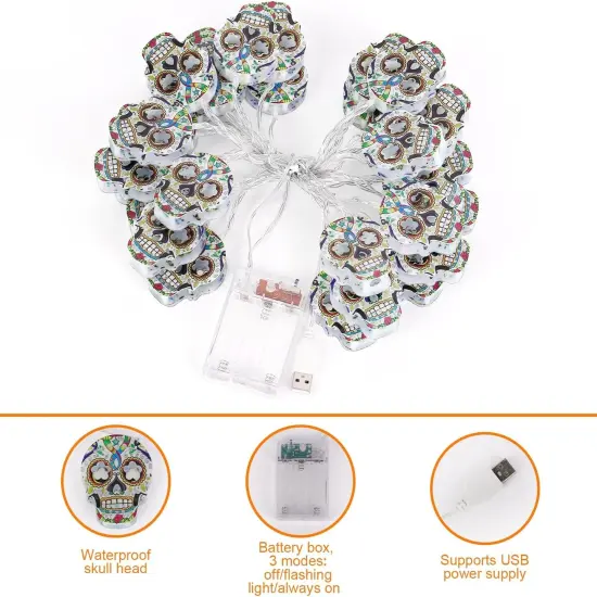 15 Ft 30 LED Skull String Lights {4}