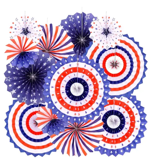 Independence Day Party Hanging Paper Fans Decorations -National Day Patriotic American Theme Birthday Party 4th of July Party Ceiling Hangings Photo Booth Backdrops Decorations, 12pc {1}