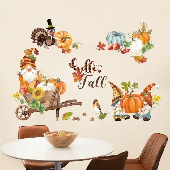 Fall Maple Leaf Wall Decals Thanksgiving Pumpkin Gnome Turkey Wall {2}
