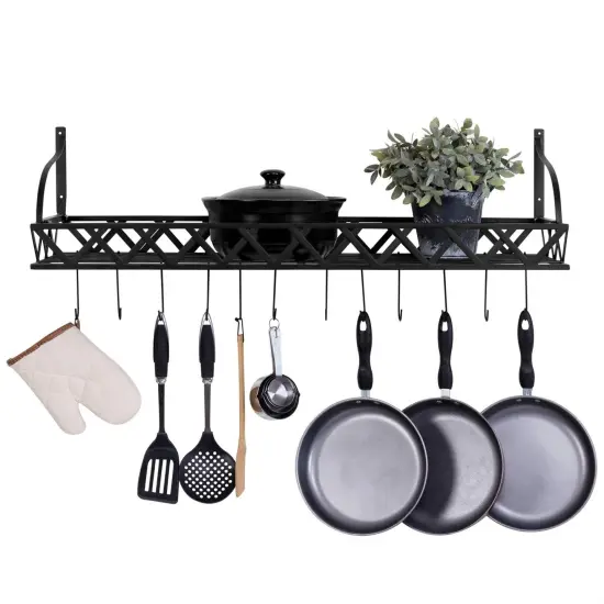 Rectangular Wall Pot Rack with Hooks for Kitchen Storage {3}