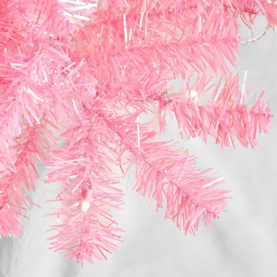 4ft Pre Lit Christmas Tree Mini Artificial Tree with Twinkling LED Lights for Bedroom or Apartment Pink {4}