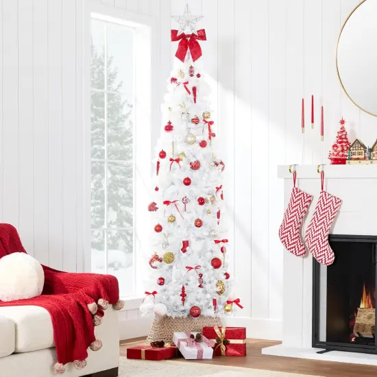 Pencil Christmas Tree Unlit Slim Artificial Tree with Foldable Base & Easy Assembly Black {11}