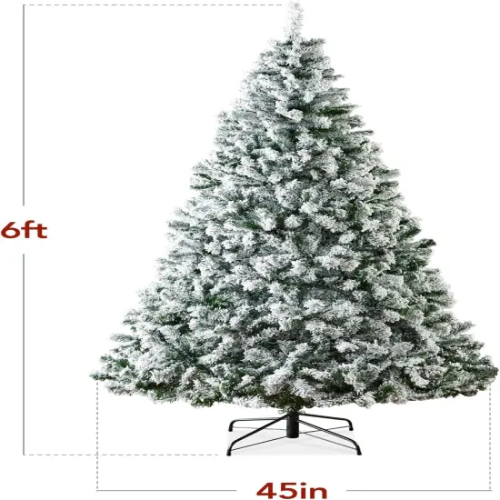 Snow Flocked Christmas Tree Full Unlit Pine with Easy Setup and Sturdy Metal Stand {6}