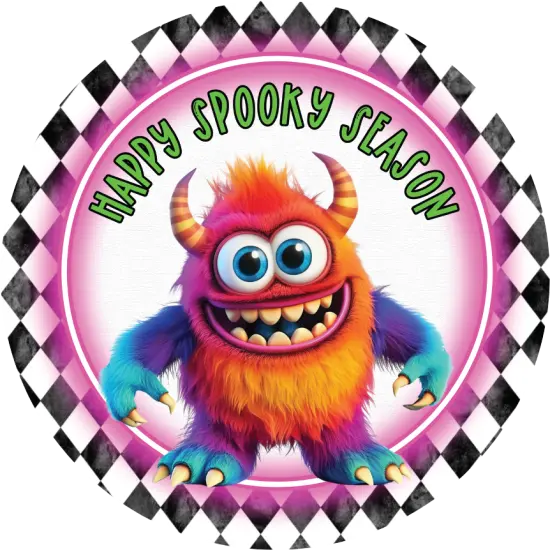 Happy Spooky Season Orange Monster Sign {2}