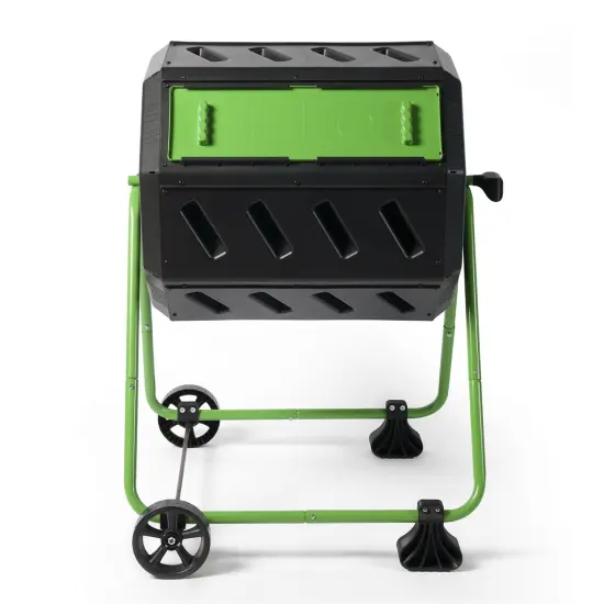 Black and Green Plastic Dual-Chamber Compost Tumbler Bin with Wheels {2}
