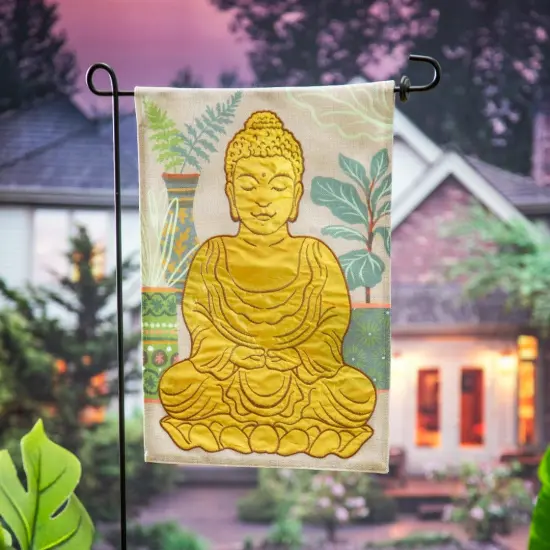 Buddha Garden Flag 2 Sided Burlap {2}