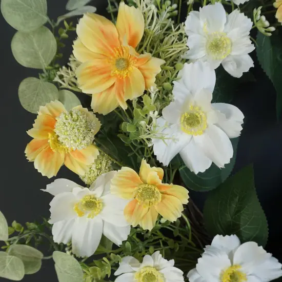 "Yellow Summer Floral Arrangement Wreath for Front Door, 20 Inch Artificial Wreath with Cosmos and Daisy Flowers, Tropical Wreath for Porch, Wall, and Window Home Decor" {3}