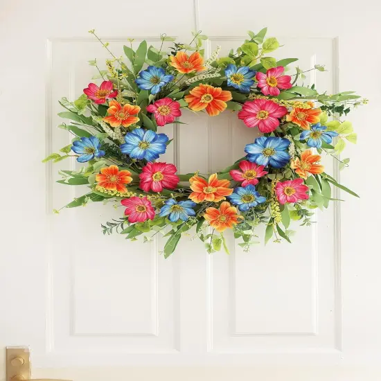 Summer 20 Inch Cosmos Daisy Flower Wreath for Front Door, Farmhouse Outdoor and Indoor Wreath, Tropical Wreath for Outside, Porch Decor {4}