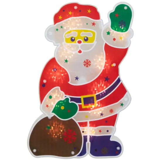 Northlight Lighted Holographic Santa Claus Christmas Window Silhouette - 13" - Clear Lights Red {3}