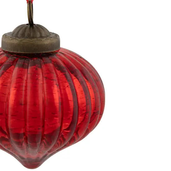 Northlight 3" Red Crackle Glass Onion Christmas Ornament {6}