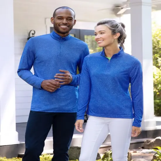 UltraClub&reg; Men's Cool & Dry Heathered Performance Quarter-Zip {5}