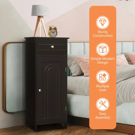 Wooden Storage Free-Standing Floor Cabinet with Drawer and Shelf Brown {2}