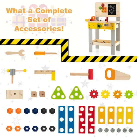 Wooden Pretend Play Workbench Set with Blackboard for Kids {6}