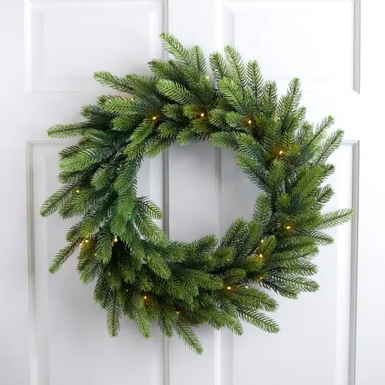 Northlight Real Touch&trade; B/O Pre-Lit Noble Fir Christmas Wreath - 24" - Warm White LED Green {1}