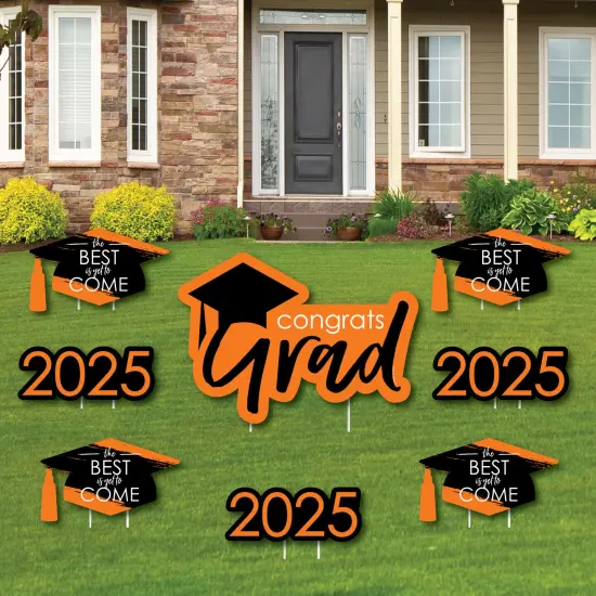 Big Dot of Happiness Orange Grad Class of 2025 Outdoor Decorations - Graduation Yard Signs - Set of 8 {1}