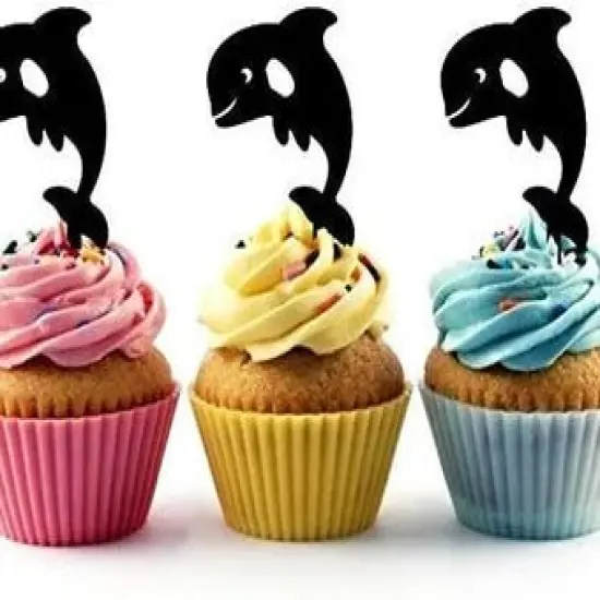 Smiling Dolphin Silhouette Acrylic Cupcake Toppers 12 pcs {1}