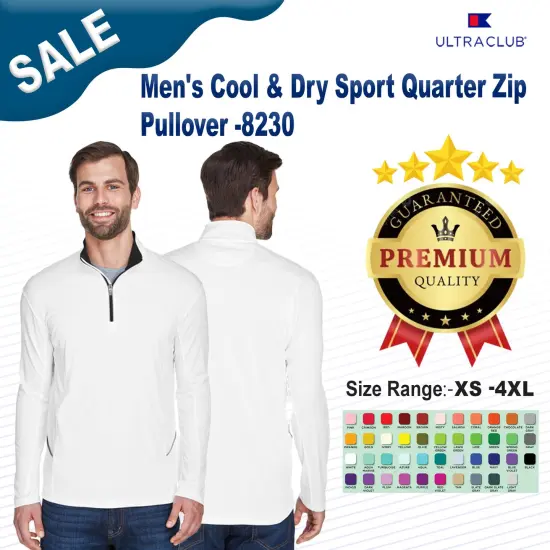 UltraClub® Men's Cool & Dry Sport Quarter-Zip Pullover CHARCOAL {2}