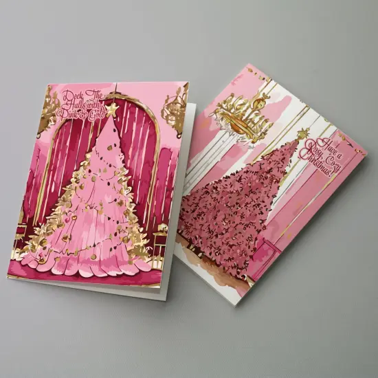 Pink and Gold Christmas Greeting Cards &ndash; Boxed Set of 24 Glamorous Holiday Notecards Featuring Lavish Christmas Tree Designs, Blank Inside with Envelopes Included {4}