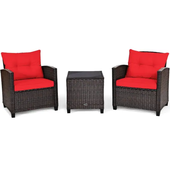 3 Pcs Patio Rattan Furniture Set Cushioned Conversation Set Coffee Table Turquoise {11}