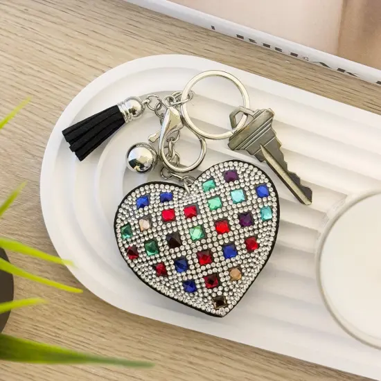 Wrapables Crystal Bling Key Chain Keyring with Tassel Car Purse Handbag Pendant, Rainbow Heart {5}
