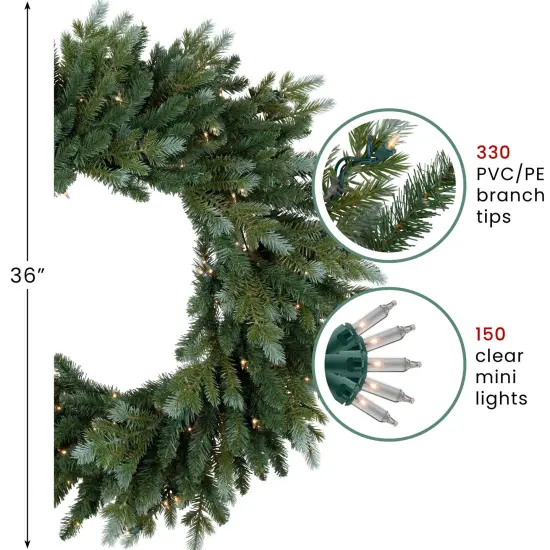 Northlight Real Touch&trade; Pre-Lit Blue Spruce Artificial Christmas Wreath - 36" - Clear Lights Green {7}