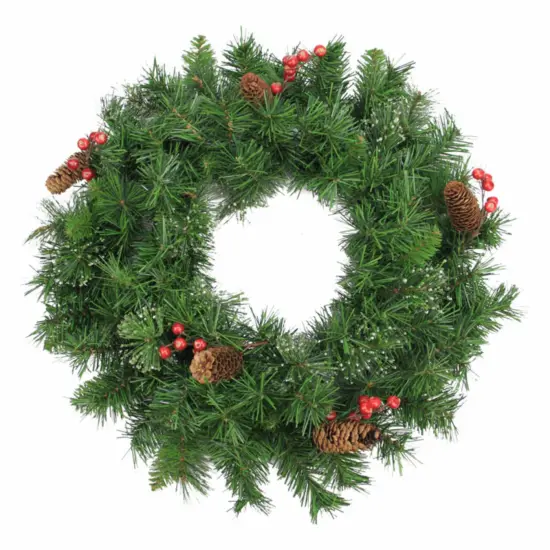 Perfect Holiday 24 inch Wreath w/ Berries & Pine Cones {1}