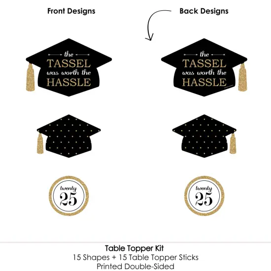 Big Dot of Happiness Gold 2025 Graduation Party Centerpiece Sticks - Table Toppers - Set of 15 {6}