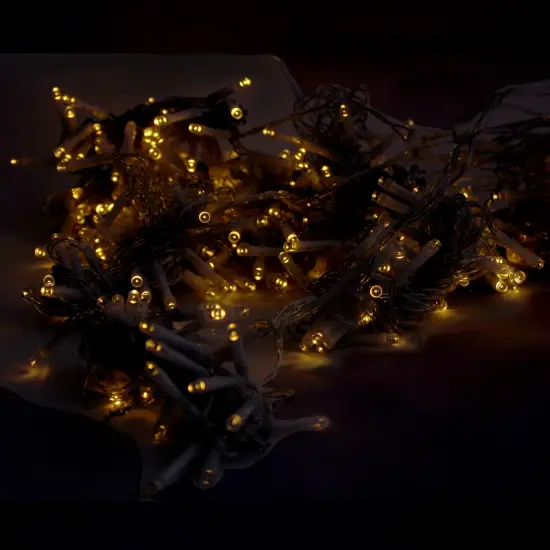 Perfect Holiday 300 LED Curtain Solar Lights Flashing Mode - Long Hours - Warm White {1}