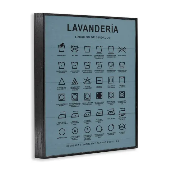 Stupell Industries Gu&iacute;a de Lavado de Ropa, Azul Framed Giclee Art Black Framed {3}