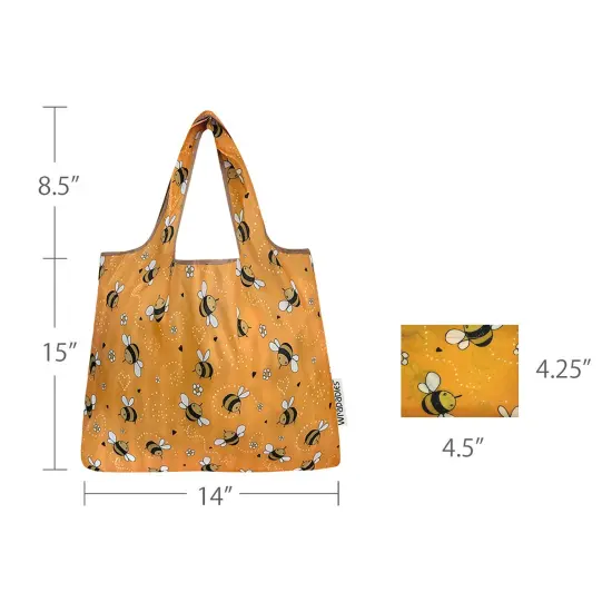 Wrapables Foldable Tote Nylon Reusable Grocery Bag (Set of 2), Yellow Bees {2}