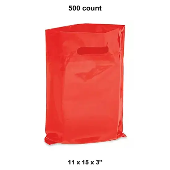 Custom Die Cut Handle Bags for Retail for 11 x 15 x 3" Red {1}