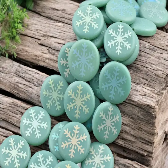 *8* 17mm Opaque Turquoise Satin AB Laser Tattoo Snowflake Coin Beads {2}