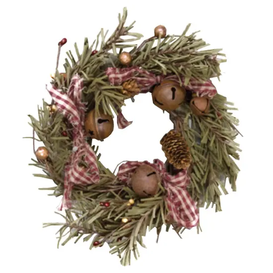 12"High Green Rustic Holiday Pine Ring with Mix of Berries, Pine-Cones and Rusty Bells {1}