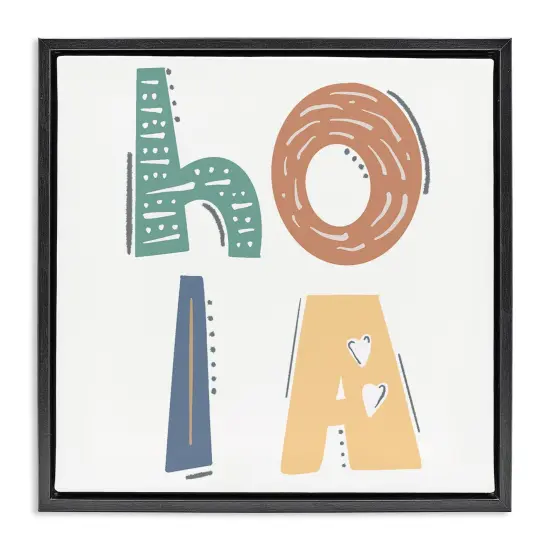 Stupell Industries Hola con Tipograf&iacute;a Divertida Framed Floater Canvas Wall Art Gray Floater Frame {7}