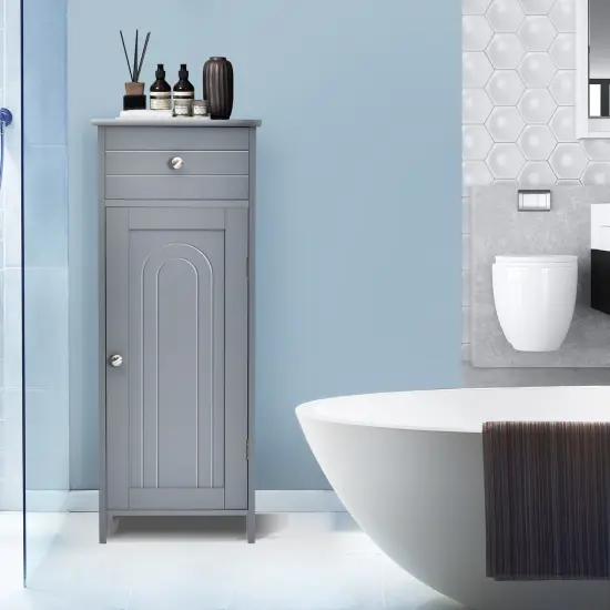 Wooden Storage Free-Standing Floor Cabinet with Drawer and Shelf Grey {3}