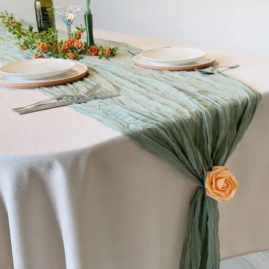 Wrapables 10Ft Bohemian Cheesecloth Gauze Table Runner for Rustic Weddings, Parties, Home Decor, Moss Green {4}