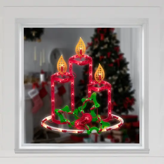 Northlight 16.5" Lighted Candles with Holly and Berry Christmas Window Silhouette Red {4}